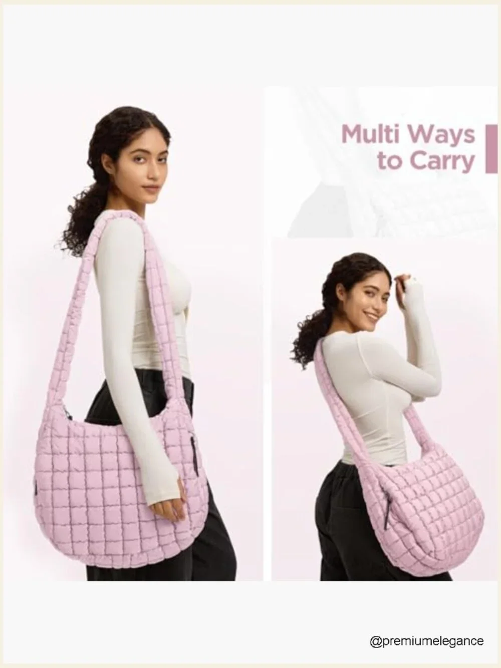 Large Quilted Puffer Tote Bag with Pockets Crossbody Hobo